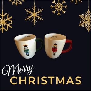 Rae Dunn Nutcracker Mugs Happy Holidays  red and Green set of 2